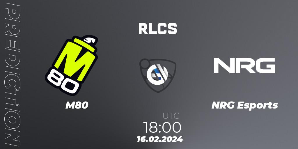 Prognose für das Spiel M80 VS NRG Esports. 16.02.24. Rocket League - RLCS 2024 - Major 1: North America Open Qualifier 2