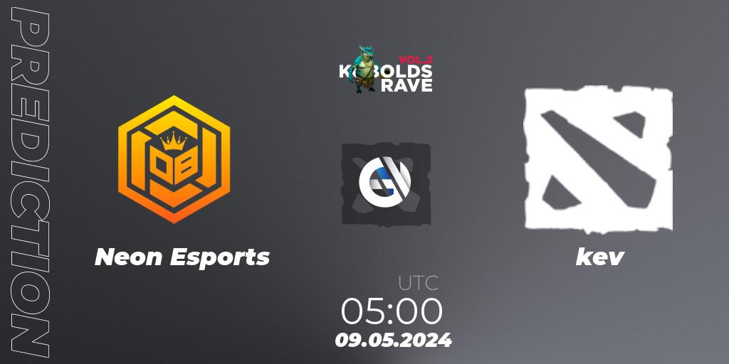 Prognose für das Spiel Neon Esports VS kev. 09.05.2024 at 05:00. Dota 2 - Cringe Station Kobolds Rave 2