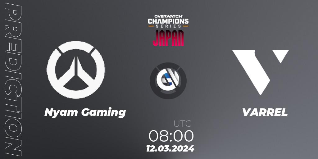 Prognose für das Spiel Nyam Gaming VS VARREL. 12.03.2024 at 09:00. Overwatch - Overwatch Champions Series 2024 - Stage 1 Japan