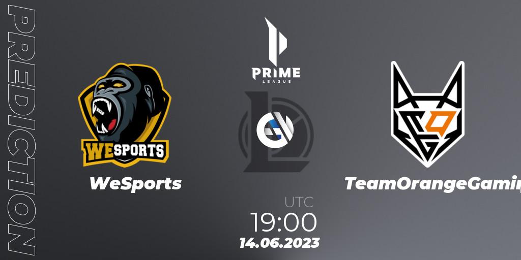Prognose für das Spiel WeSports VS TeamOrangeGaming. 14.06.2023 at 19:00. LoL - Prime League 2nd Division Summer 2023