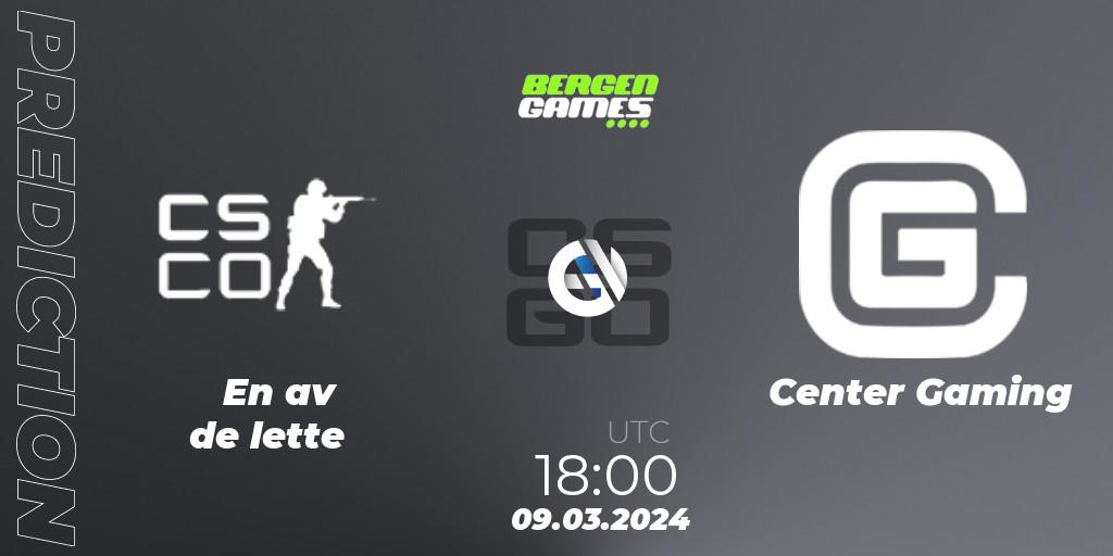 Prognose für das Spiel En av de lette VS Center Gaming. 09.03.24. CS2 (CS:GO) - Bergen Games 2024: Online Stage