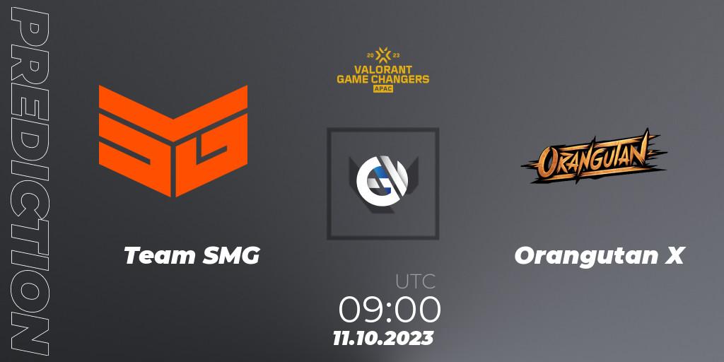 Prognose für das Spiel Team SMG VS Orangutan X. 11.10.2023 at 09:00. VALORANT - VCT 2023: Game Changers APAC Elite