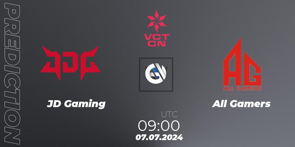 Prognose für das Spiel JD Gaming VS All Gamers. 07.07.2024 at 09:00. VALORANT - VALORANT Champions Tour China 2024: Stage 2 - Group Stage