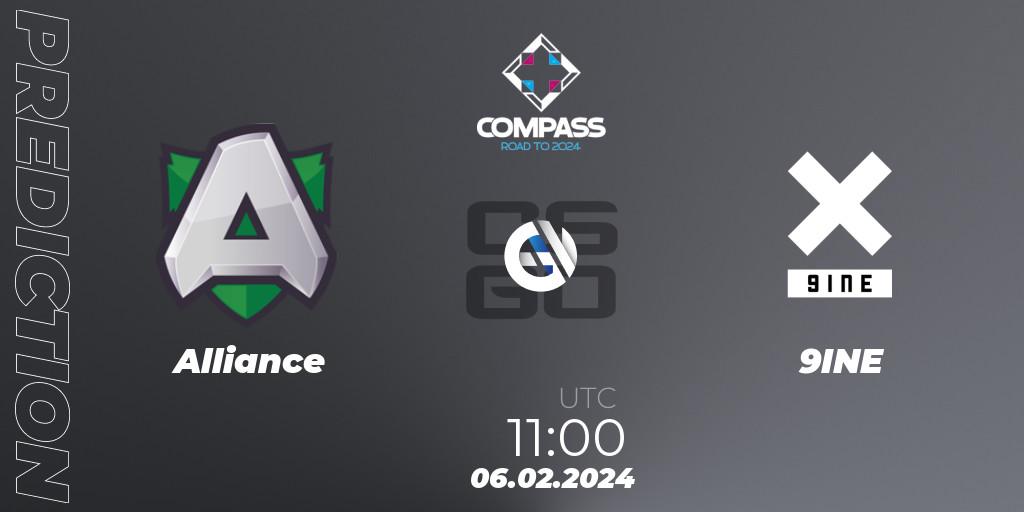 Prognose für das Spiel Alliance VS 9INE. 06.02.24. CS2 (CS:GO) - YaLLa Compass Spring 2024 Contenders