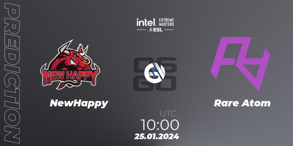 Prognose für das Spiel NewHappy VS Rare Atom. 25.01.2024 at 10:00. Counter-Strike (CS2) - Intel Extreme Masters China 2024: Asian Open Qualifier #2