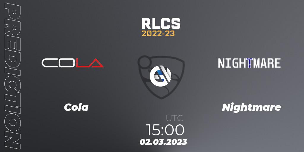 Prognose für das Spiel Cola VS Nightmare. 02.03.23. Rocket League - RLCS 2022-23 - Winter: Middle East and North Africa Regional 3 - Winter Invitational