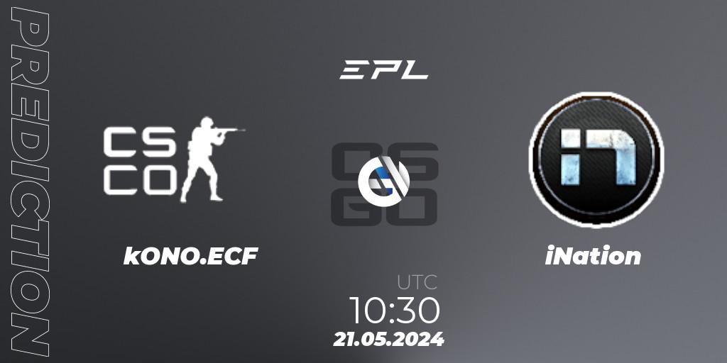 Prognose für das Spiel kONO.ECF VS iNation. 21.05.2024 at 10:30. Counter-Strike (CS2) - European Pro League Season 16