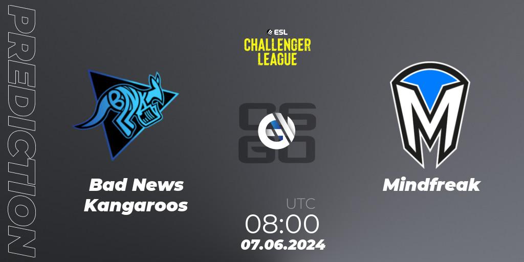 Prognose für das Spiel Bad News Kangaroos VS Mindfreak. 07.06.2024 at 08:00. Counter-Strike (CS2) - ESL Challenger League Season 47: Oceania
