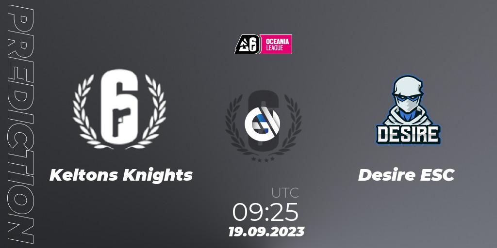 Prognose für das Spiel Keltons Knights VS Desire ESC. 19.09.2023 at 09:25. Rainbow Six - Oceania League 2023 - Stage 2