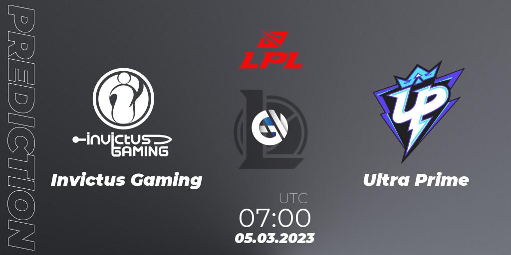 Prognose für das Spiel Invictus Gaming VS Ultra Prime. 05.03.2023 at 07:00. LoL - LPL Spring 2023 - Group Stage