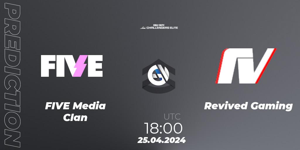 Prognose für das Spiel FIVE Media Clan VS Revived Gaming. 25.04.2024 at 18:00. Call of Duty - Call of Duty Challengers 2024 - Elite 2: EU