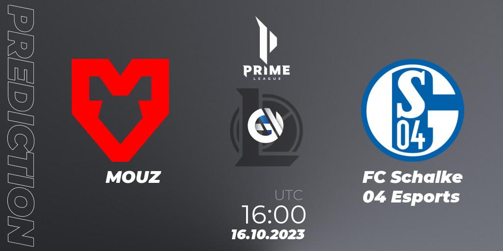 Prognose für das Spiel MOUZ VS FC Schalke 04 Esports. 16.10.2023 at 16:00. LoL - Prime League Pokal 2023