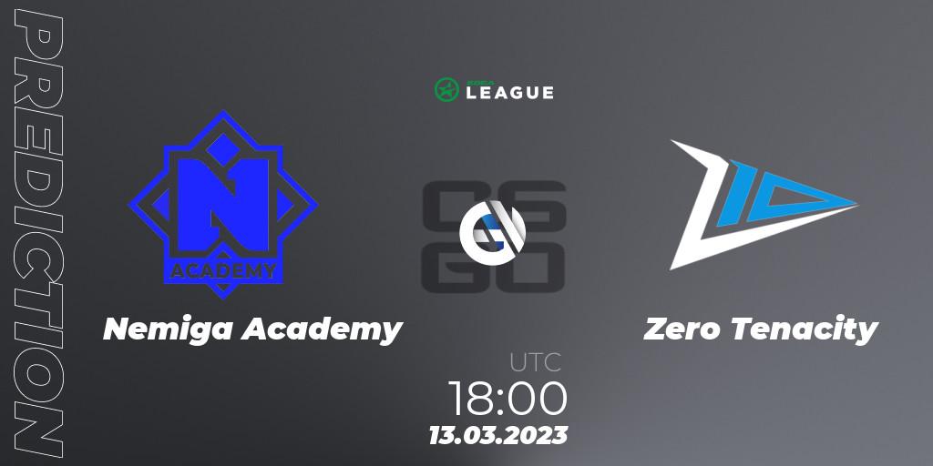 Prognose für das Spiel Nemiga Academy VS Zero Tenacity. 13.03.2023 at 18:00. Counter-Strike (CS2) - ESEA Season 44: Main Division - Europe