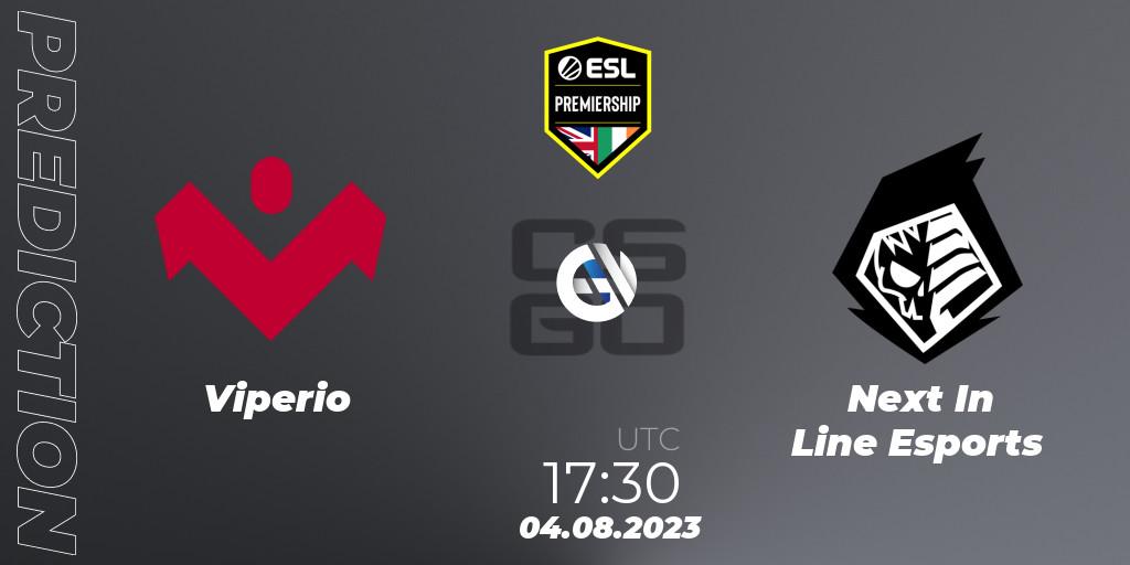 Prognose für das Spiel Viperio VS Next In Line Esports. 04.08.2023 at 17:30. Counter-Strike (CS2) - ESL Premiership Autumn 2023: Closed Qualifier #1