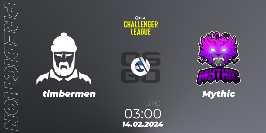Prognose für das Spiel timbermen VS Mythic. 14.02.24. CS2 (CS:GO) - ESL Challenger League Season 47: North America