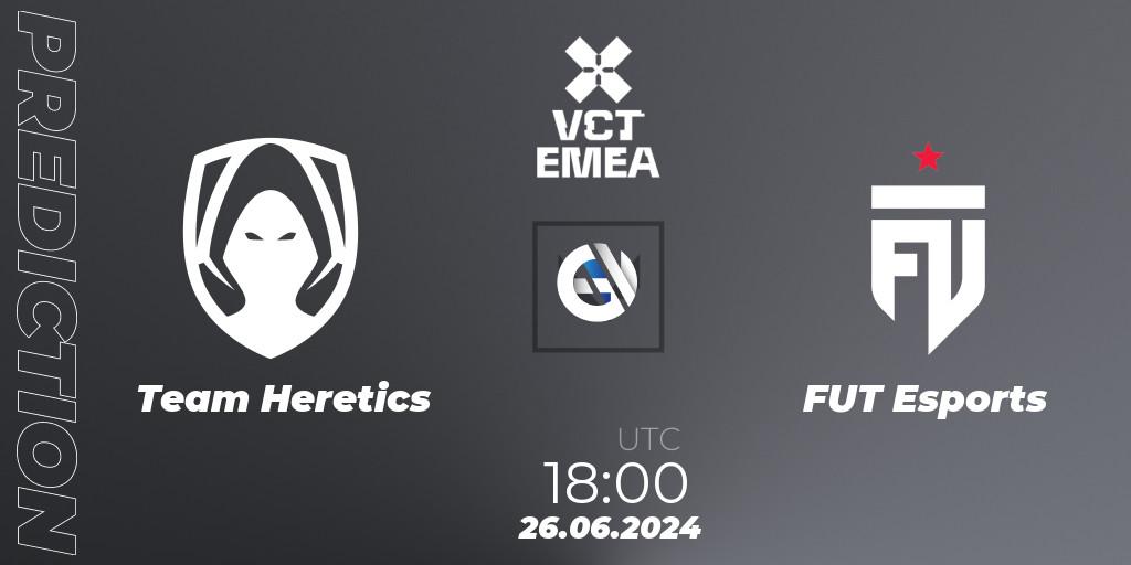 Prognose für das Spiel Team Heretics VS FUT Esports. 26.06.2024 at 19:00. VALORANT - VALORANT Champions Tour 2024: EMEA League - Stage 2 - Group Stage