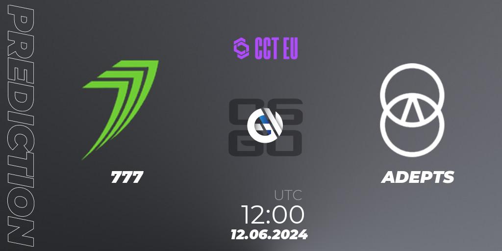 Prognose für das Spiel 777 VS ADEPTS. 12.06.2024 at 12:00. Counter-Strike (CS2) - CCT Season 2 European Series #6 Play-In