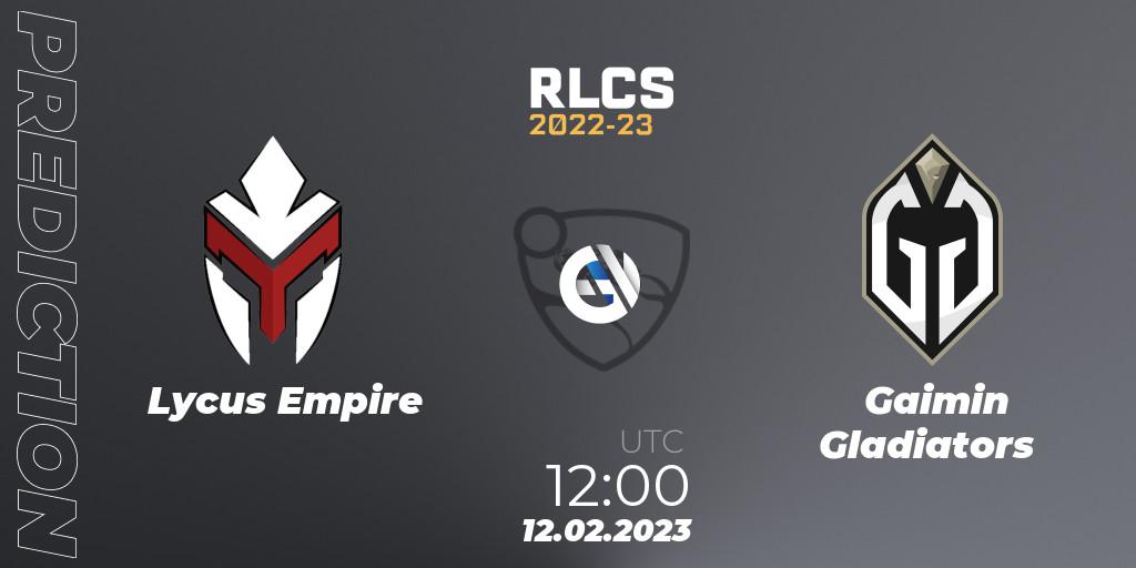Prognose für das Spiel Lycus Empire VS Gaimin Gladiators. 12.02.2023 at 12:15. Rocket League - RLCS 2022-23 - Winter: Asia-Pacific Regional 2 - Winter Cup