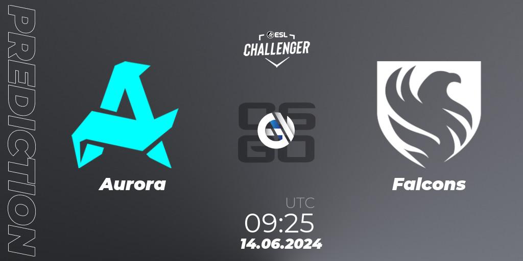 Prognose für das Spiel Aurora VS Falcons. 14.06.2024 at 09:25. Counter-Strike (CS2) - ESL Challenger Jönköping 2024