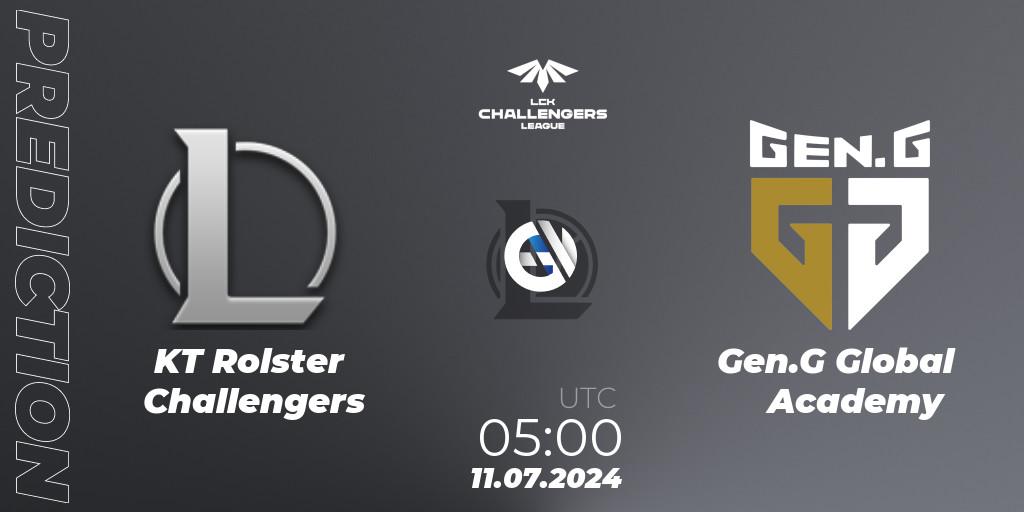 Prognose für das Spiel KT Rolster Challengers VS Gen.G Global Academy. 11.07.2024 at 05:00. LoL - LCK Challengers League 2024 Summer - Group Stage