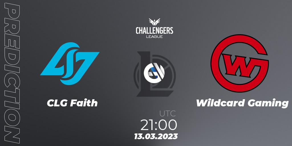 Prognose für das Spiel CLG Faith VS Wildcard Gaming. 13.03.2023 at 20:00. LoL - NACL 2023 Spring - Playoffs