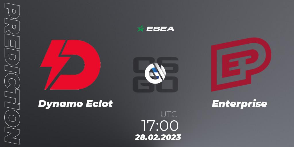 Prognose für das Spiel Dynamo Eclot VS Enterprise. 28.02.2023 at 17:00. Counter-Strike (CS2) - ESEA Season 44: Advanced Division - Europe