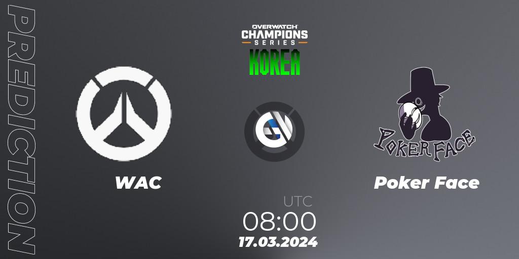 Prognose für das Spiel WAC VS Poker Face. 17.03.24. Overwatch - Overwatch Champions Series 2024 - Stage 1 Korea