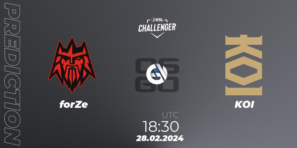 Prognose für das Spiel forZe VS KOI. 28.02.24. CS2 (CS:GO) - ESL Challenger #56: European Closed Qualifier