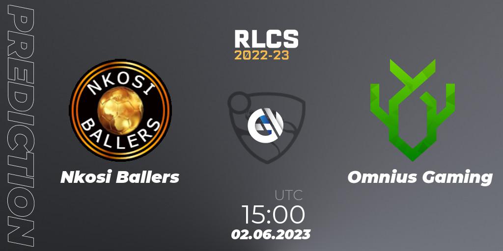 Prognose für das Spiel Nkosi Ballers VS Omnius Gaming. 09.06.23. Rocket League - RLCS 2022-23 - Spring: Sub-Saharan Africa Regional 3 - Spring Invitational