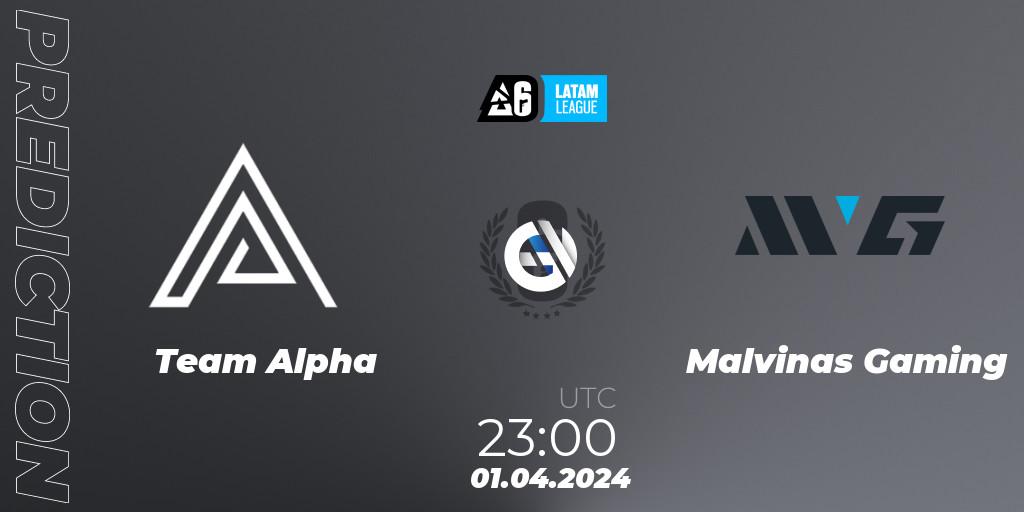Prognose für das Spiel Team Alpha VS Malvinas Gaming. 01.04.2024 at 23:00. Rainbow Six - LATAM League 2024 - Stage 1: LATAM South