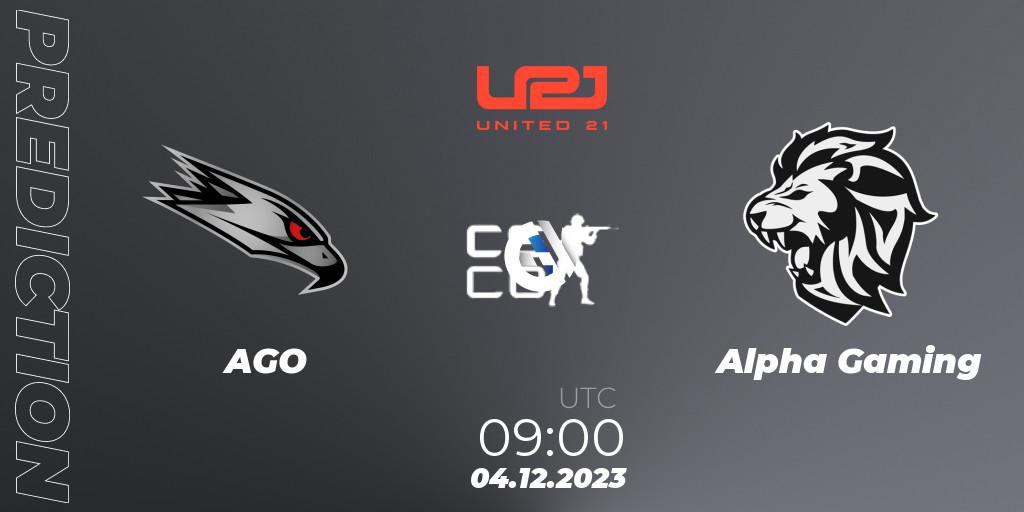 Prognose für das Spiel AGO VS Alpha Gaming. 04.12.23. CS2 (CS:GO) - United21 Season 9