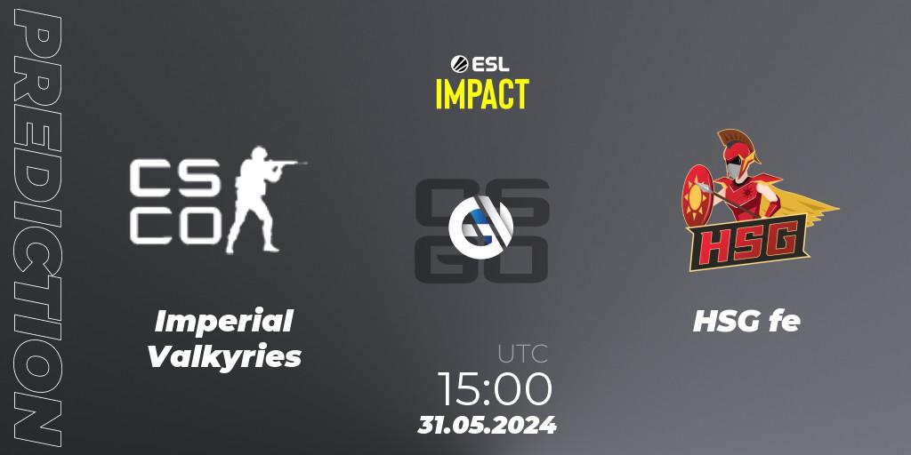 Prognose für das Spiel Imperial Valkyries VS HSG fe. 31.05.2024 at 15:00. Counter-Strike (CS2) - ESL Impact League Season 5 Finals