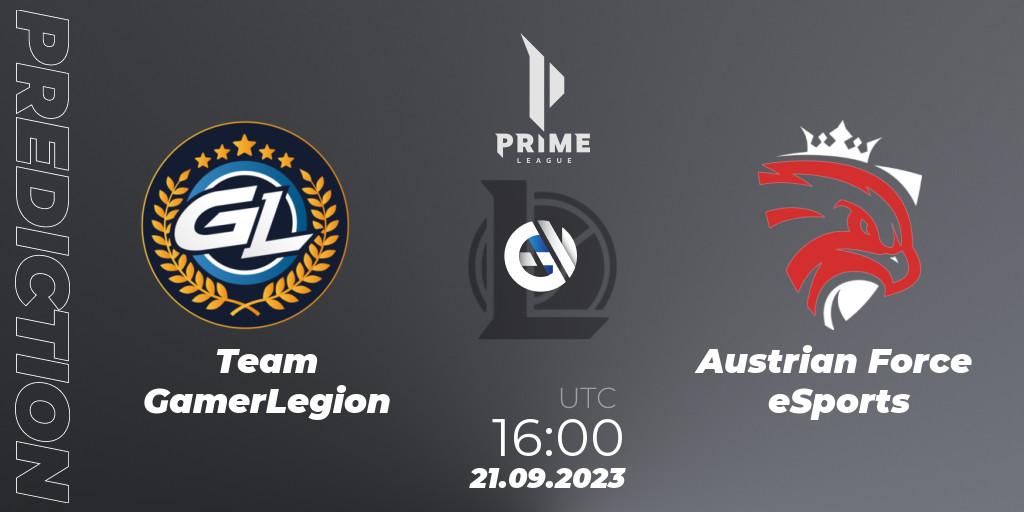 Prognose für das Spiel Team GamerLegion VS Austrian Force eSports. 21.09.23. LoL - Prime League 2024 - Promotion Tournament