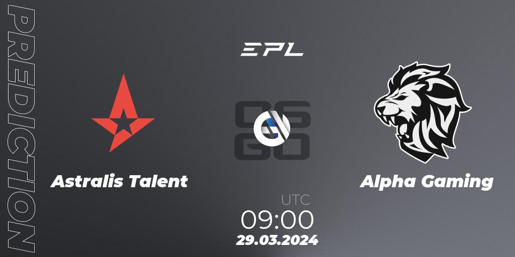 Prognose für das Spiel Astralis Talent VS Alpha Gaming. 29.03.24. CS2 (CS:GO) - European Pro League Season 16: Division 2
