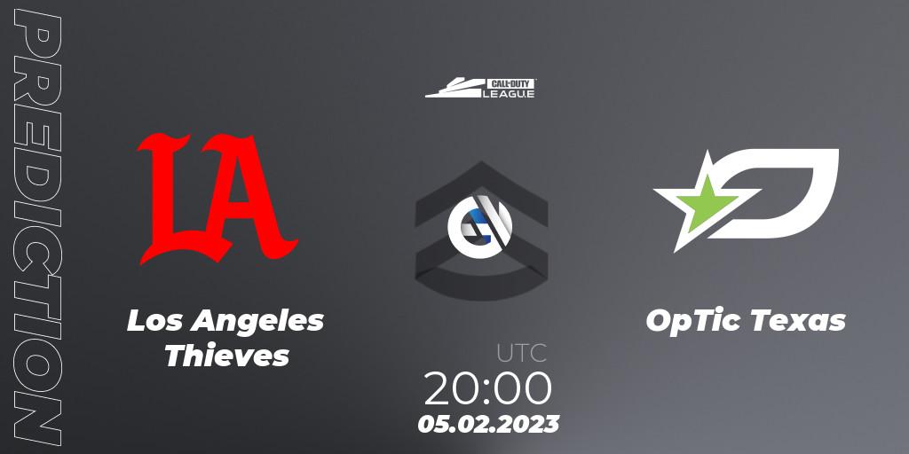 Prognose für das Spiel Los Angeles Thieves VS OpTic Texas. 05.02.2023 at 20:00. Call of Duty - Call of Duty League 2023: Stage 2 Major