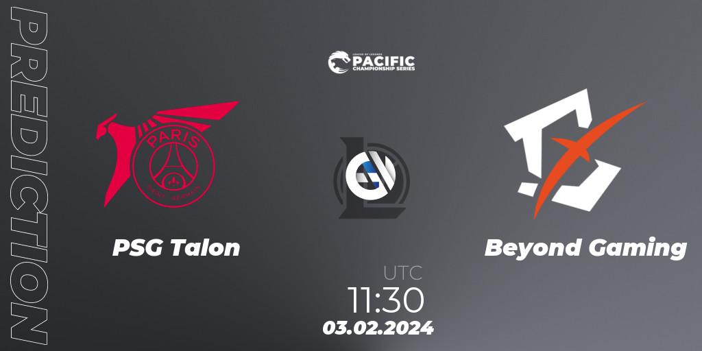 Prognose für das Spiel PSG Talon VS Beyond Gaming. 03.02.24. LoL - PCS Spring 2024