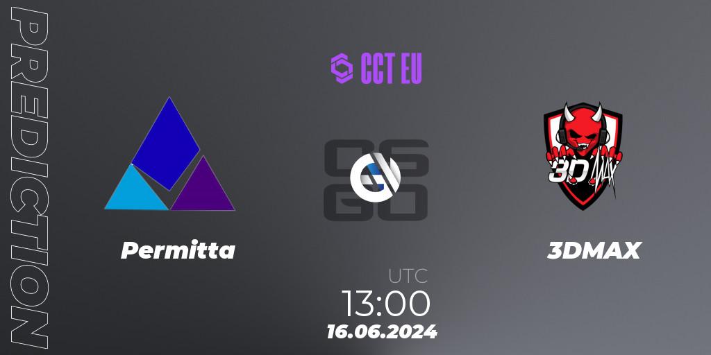 Prognose für das Spiel Permitta VS 3DMAX. 16.06.2024 at 13:00. Counter-Strike (CS2) - CCT Season 2 Europe Series 5