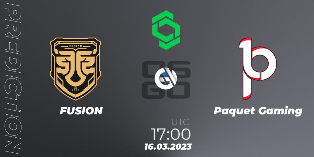 Prognose für das Spiel FUSION VS Paquetá Gaming. 16.03.23. CS2 (CS:GO) - CCT South America Series #5