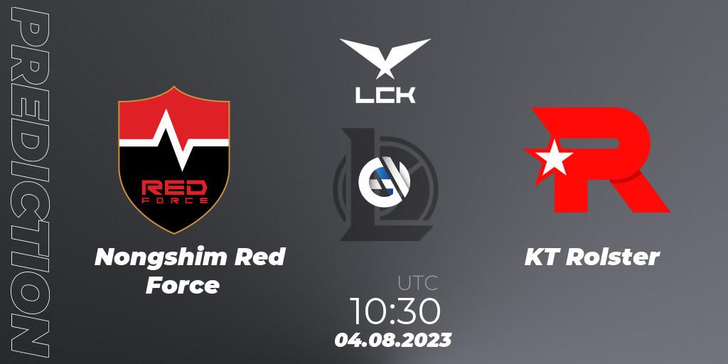 Prognose für das Spiel Nongshim Red Force VS KT Rolster. 04.08.2023 at 11:30. LoL - LCK Summer 2023 Regular Season
