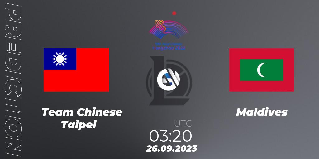 Prognose für das Spiel Team Chinese Taipei VS Maldives. 26.09.23. LoL - 2022 Asian Games