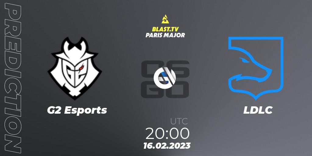 Prognose für das Spiel G2 Esports VS LDLC. 16.02.2023 at 20:00. Counter-Strike (CS2) - BLAST.tv Paris Major 2023 Europe RMR Closed Qualifier A
