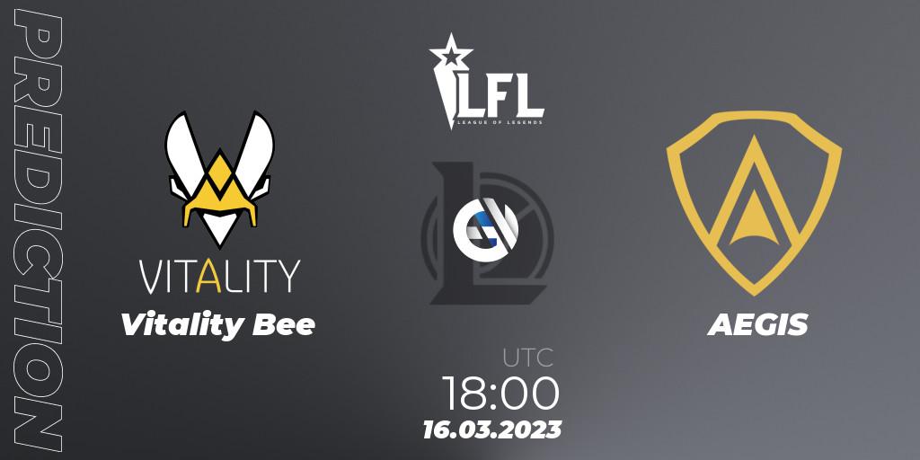 Prognose für das Spiel Vitality Bee VS AEGIS. 16.03.2023 at 18:00. LoL - LFL Spring 2023 - Group Stage