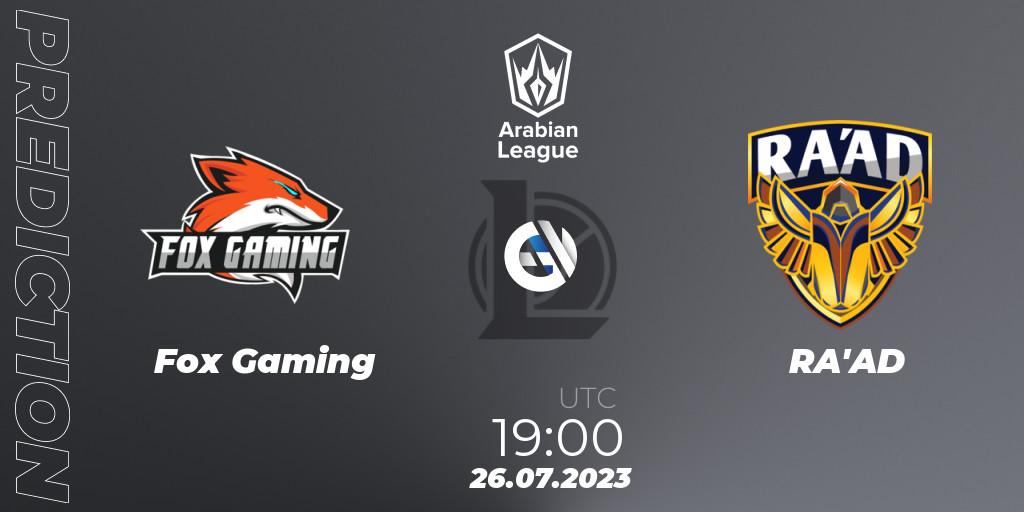 Prognose für das Spiel Fox Gaming VS RA'AD. 26.07.23. LoL - Arabian League Summer 2023 - Group Stage