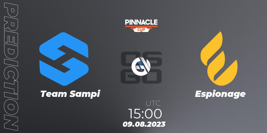 Prognose für das Spiel Team Sampi VS Espionage. 09.08.2023 at 15:15. Counter-Strike (CS2) - Pinnacle Cup V