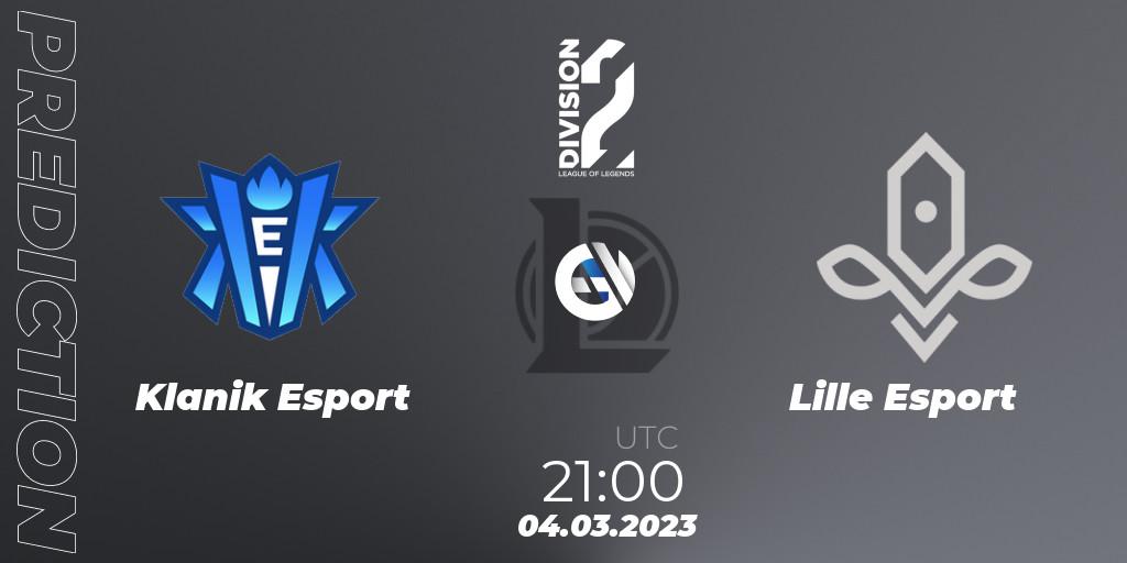 Prognose für das Spiel Klanik Esport VS Lille Esport. 04.03.2023 at 21:00. LoL - LFL Division 2 Spring 2023 - Group Stage