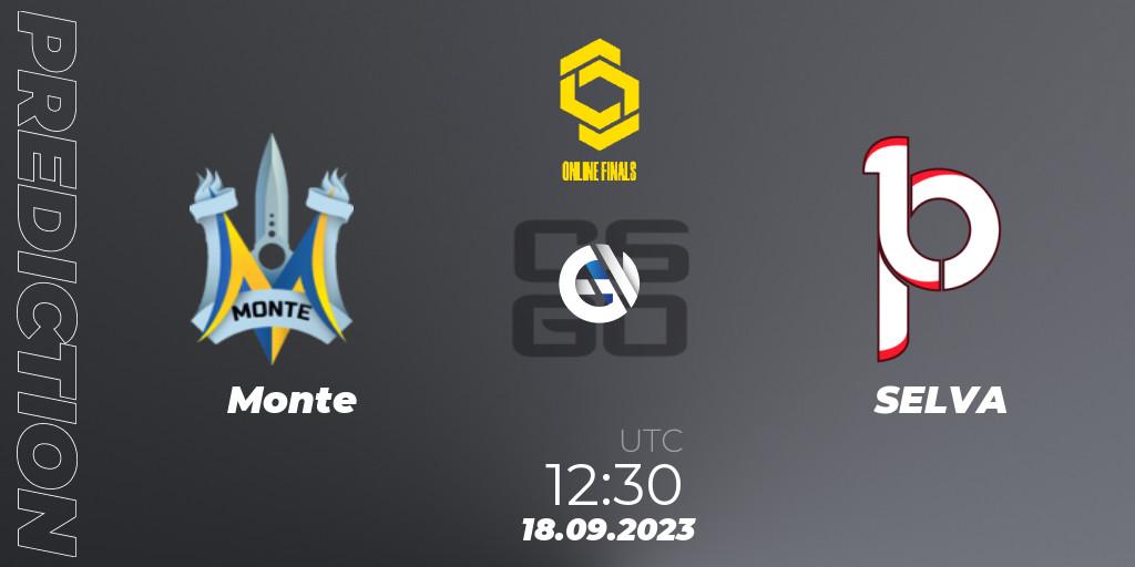 Prognose für das Spiel Monte VS SELVA. 18.09.23. CS2 (CS:GO) - CCT Online Finals #3