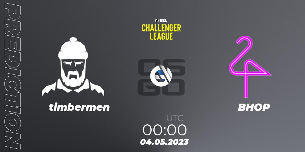 Prognose für das Spiel timbermen VS BHOP. 04.05.2023 at 00:00. Counter-Strike (CS2) - ESL Challenger League Season 45: North America