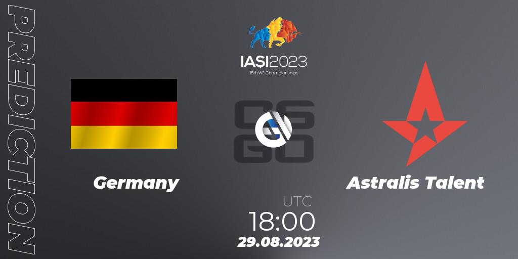 Prognose für das Spiel Germany VS Astralis Talent. 30.08.2023 at 17:30. Counter-Strike (CS2) - IESF World Esports Championship 2023