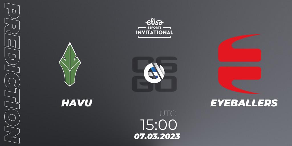 Prognose für das Spiel HAVU VS EYEBALLERS. 07.03.2023 at 15:00. Counter-Strike (CS2) - Elisa Invitational Winter 2023