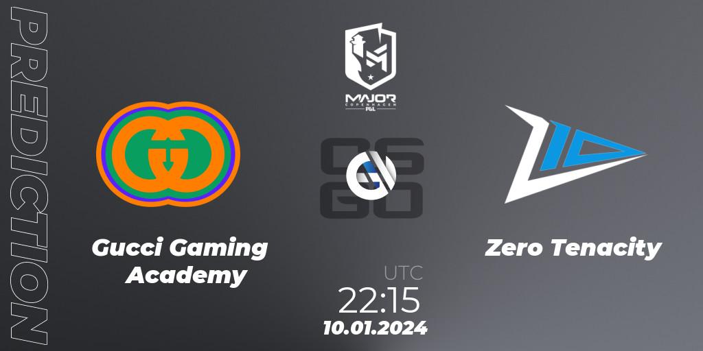 Prognose für das Spiel Gucci Gaming Academy VS Zero Tenacity. 10.01.2024 at 22:30. Counter-Strike (CS2) - PGL CS2 Major Copenhagen 2024 Europe RMR Open Qualifier 2